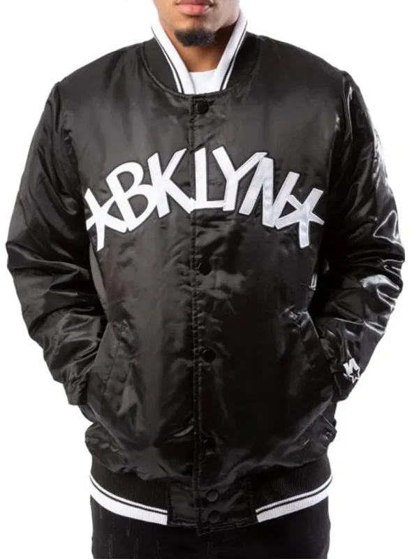 Brooklyn Nets Full-Snap Bomber Black Jacket