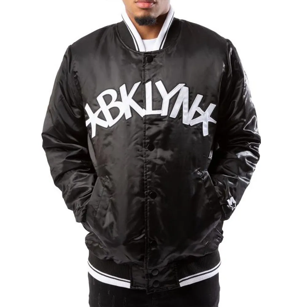 Brooklyn Nets Full-Snap Bomber Black Jacket Brooklyn Nets Full-Snap Bomber Black Jacket