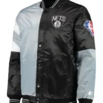 Brooklyn Nets Leader Satin Gray/Black Color Block Jacket
