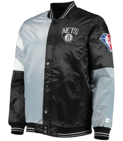 Brooklyn Nets Leader Satin Gray/Black Color Block Jacket