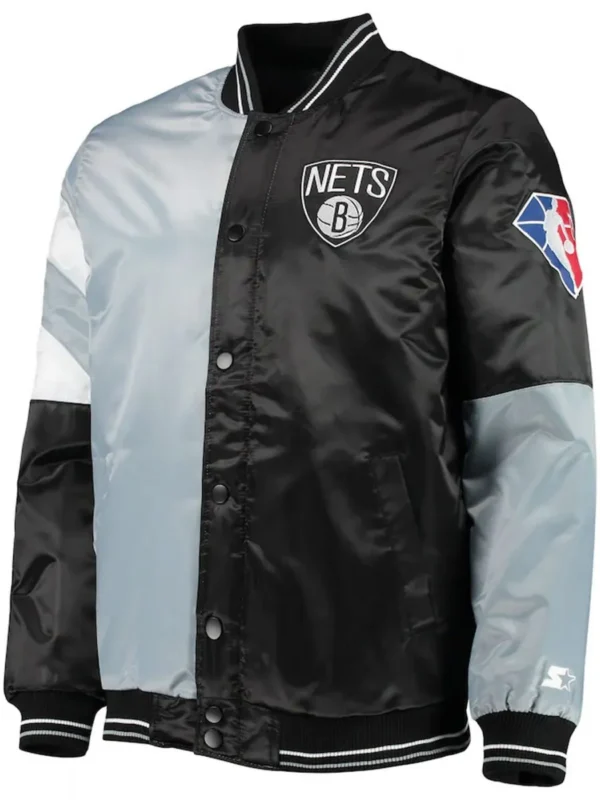 Brooklyn Nets Leader Satin Gray/Black Color Block Jacket