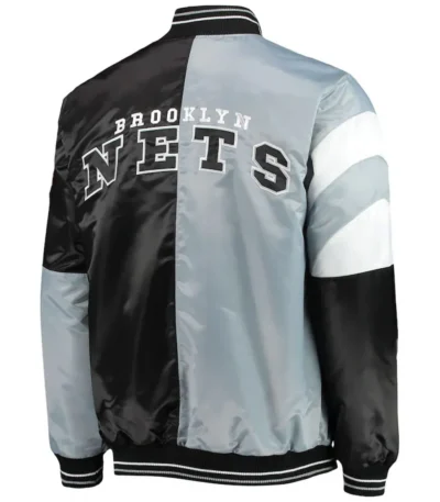 Brooklyn Nets Leader Satin Gray/Black Color Block Jacket