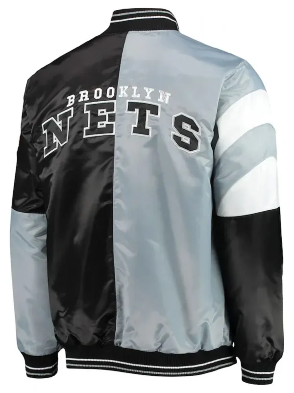 Brooklyn Nets Leader Satin Gray/Black Color Block Jacket