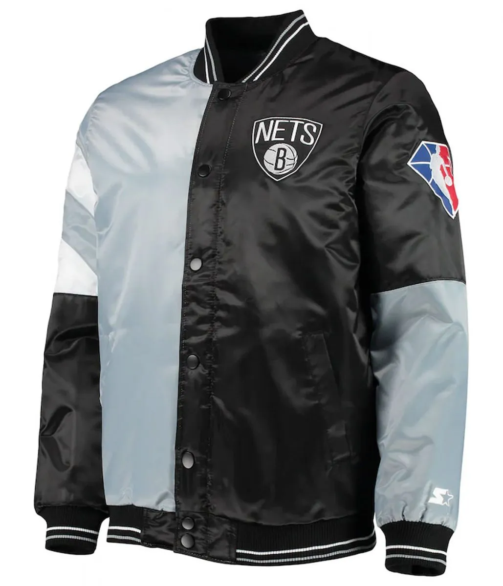 Brooklyn Nets Leader Satin Gray/Black Color Block Jacket Brooklyn Nets Leader Satin Gray/Black Color Block Jacket