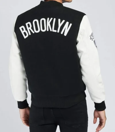 Brooklyn Nets Logo Black and White Letterman Jacket