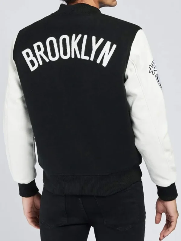 Brooklyn Nets Logo Black and White Letterman Jacket
