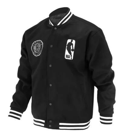 Brooklyn Nets Logoman Shadow Black Varsity Jacket
