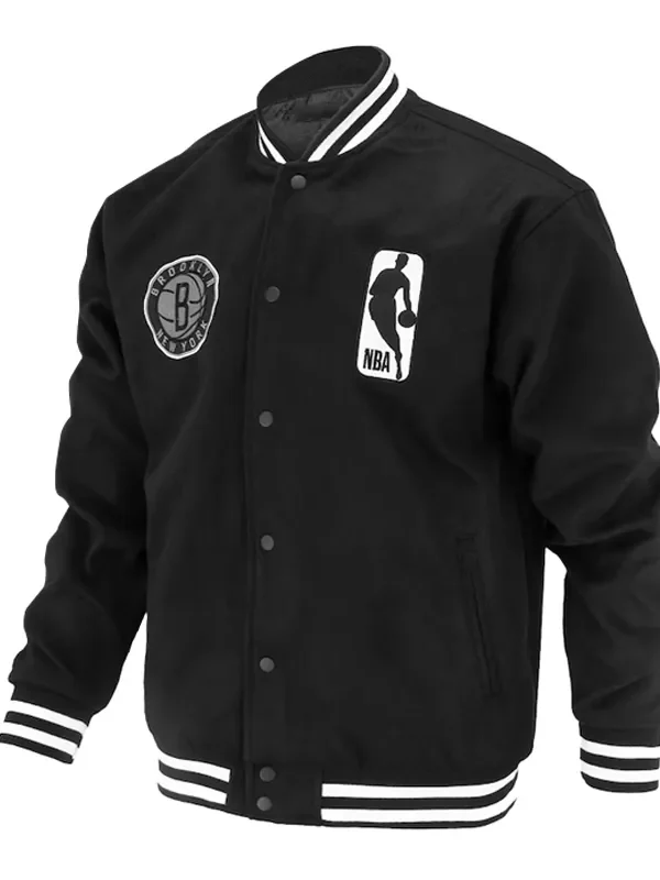 Brooklyn Nets Logoman Shadow Black Varsity Jacket