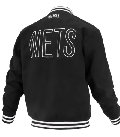 Brooklyn Nets Logoman Shadow Black Varsity Jacket
