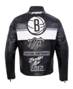Brooklyn Nets Moto Black Leather Zip-up Jacket