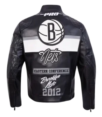 Brooklyn Nets Moto Black Leather Zip-up Jacket