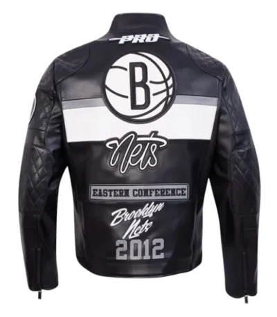 Brooklyn Nets Moto Black Leather Zip-up Jacket