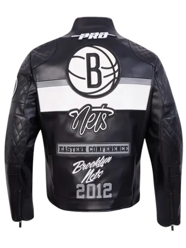 Brooklyn Nets Moto Black Leather Zip-up Jacket