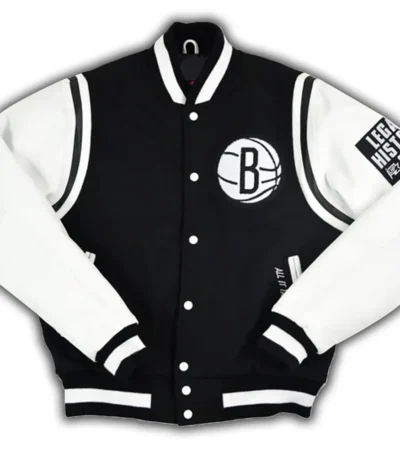 Brooklyn Nets Motto Black and White Varsity Jacket