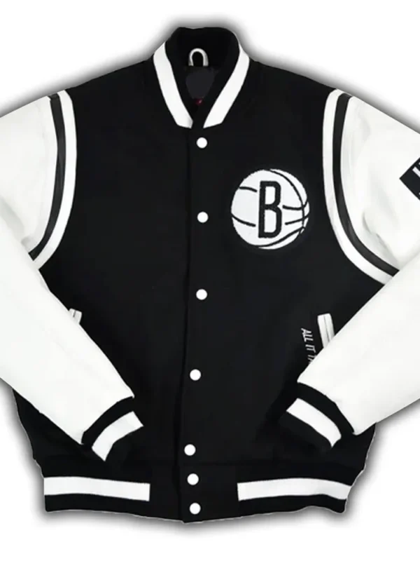 Brooklyn Nets Motto Black and White Varsity Jacket