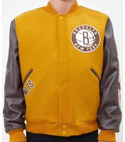 Brooklyn Nets Orange and Brown Varsity Jacket