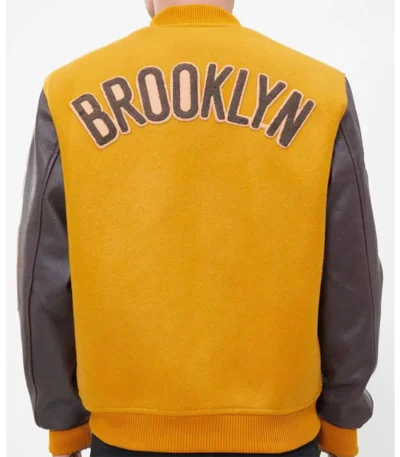 Brooklyn Nets Orange and Brown Varsity Jacket