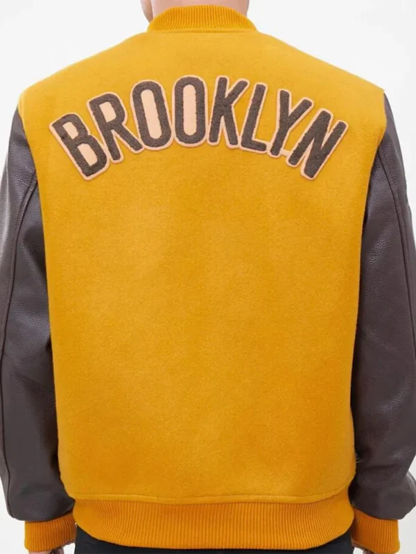 Brooklyn Nets Orange and Brown Varsity Jacket