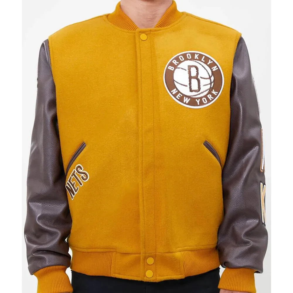 Brooklyn Nets Orange and Brown Varsity Jacket Brooklyn Nets Orange and Brown Varsity Jacket