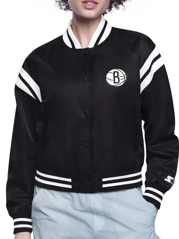Brooklyn Nets Printed Logo Varsity Satin Jacket
