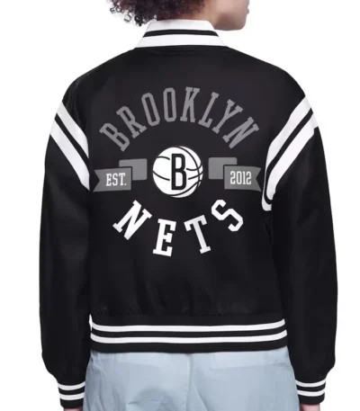 Brooklyn Nets Printed Logo Varsity Satin Jacket