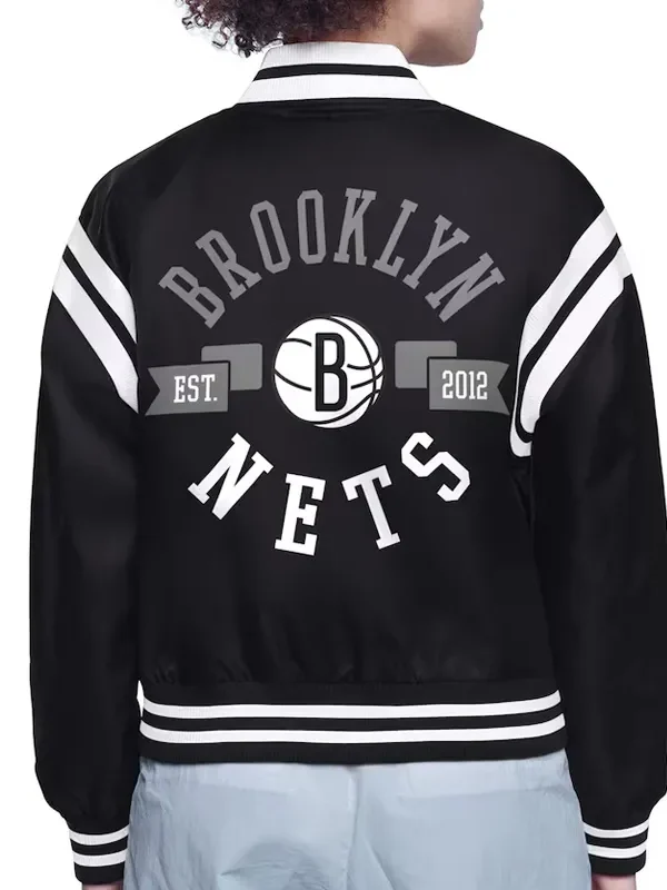 Brooklyn Nets Printed Logo Varsity Satin Jacket