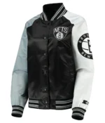 Brooklyn Nets Slider Gray Varsity Satin Jacket