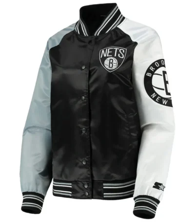 Brooklyn Nets Slider Gray Varsity Satin Jacket
