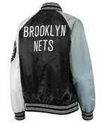 Brooklyn Nets Reliever Raglan Full-Snap Satin Black and Gray Jacket
