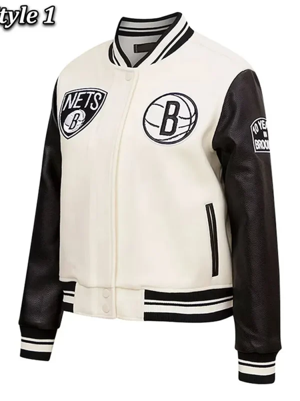 Brooklyn Nets Retro Classic Cream Varsity Jacket