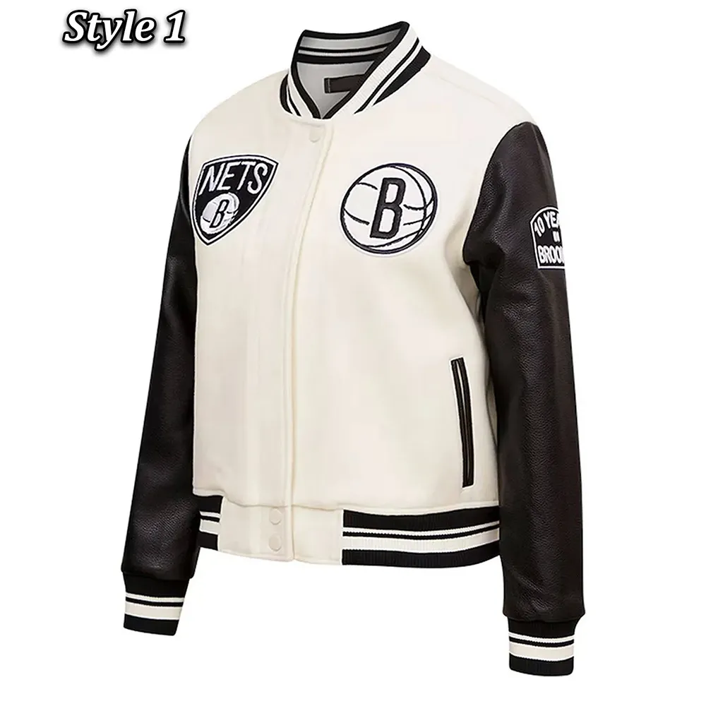 Brooklyn Nets Retro Classic Cream Varsity Jacket Brooklyn Nets Retro Classic Cream Varsity Jacket