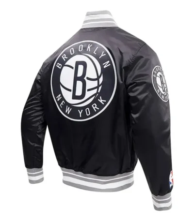 Brooklyn Nets Script Tail Black Satin Jacket