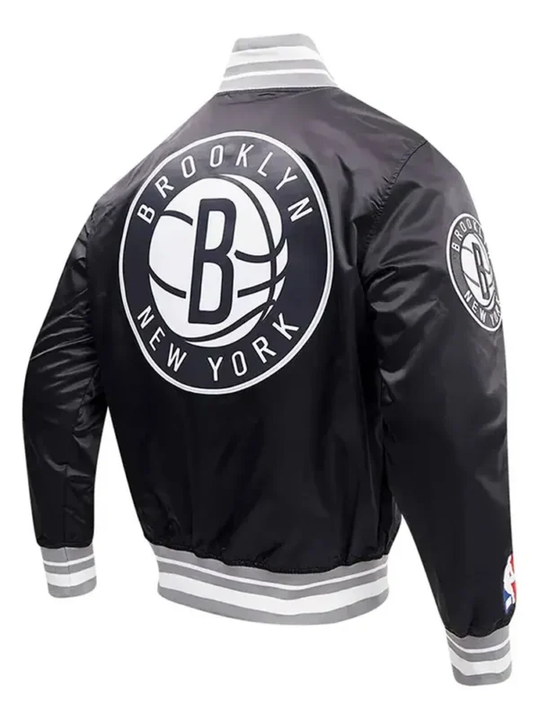Brooklyn Nets Script Tail Black Satin Jacket