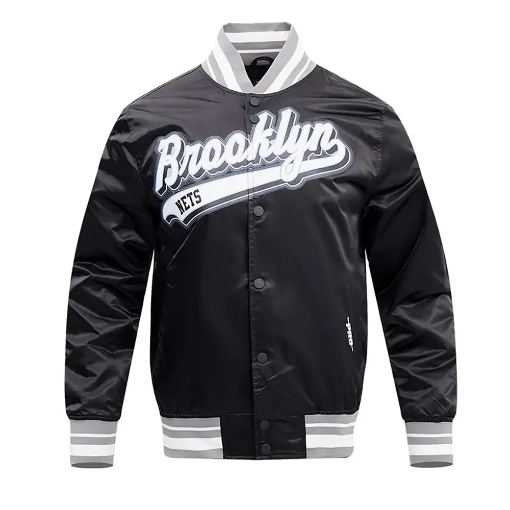 Brooklyn Nets Script Tail Black Satin Jacket Brooklyn Nets Script Tail Black Satin Jacket