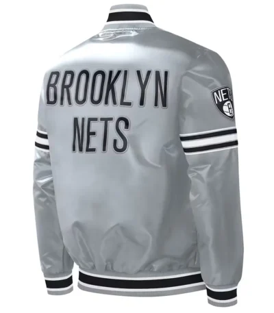 Brooklyn Nets Slider Gray Varsity Satin Jacket