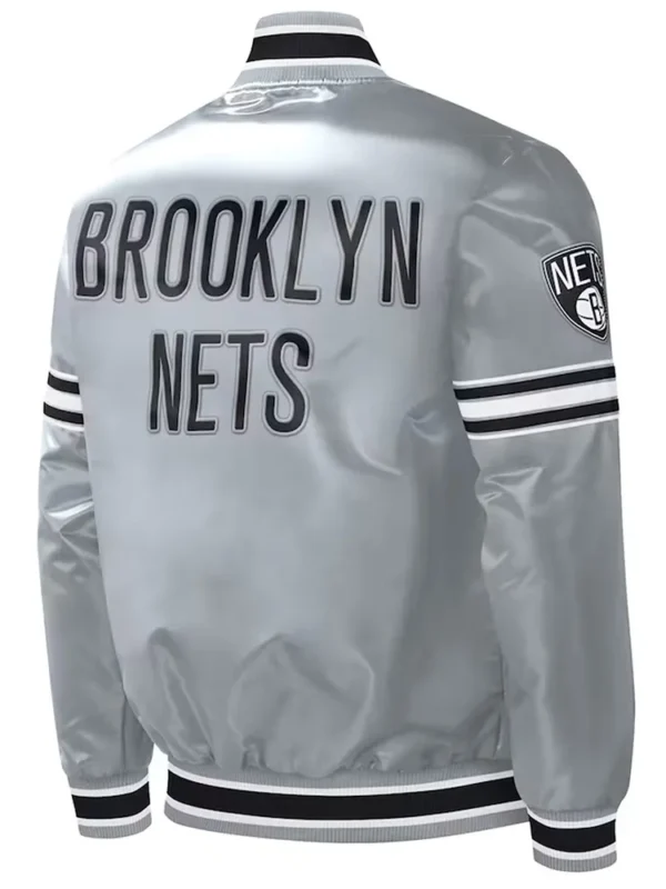 Brooklyn Nets Slider Gray Varsity Satin Jacket