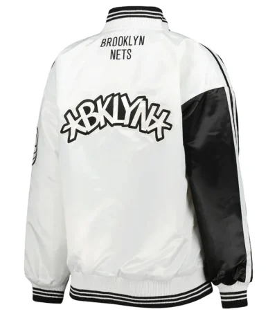 Brooklyn Nets Split Colorblock Black and White Satin Jacket