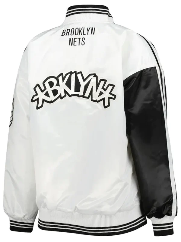 Brooklyn Nets Split Colorblock Black and White Satin Jacket