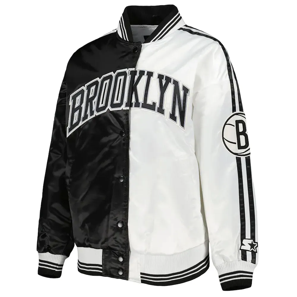 Brooklyn Nets Split Colorblock Black and White Satin Jacket Brooklyn Nets Split Colorblock Black and White Satin Jacket