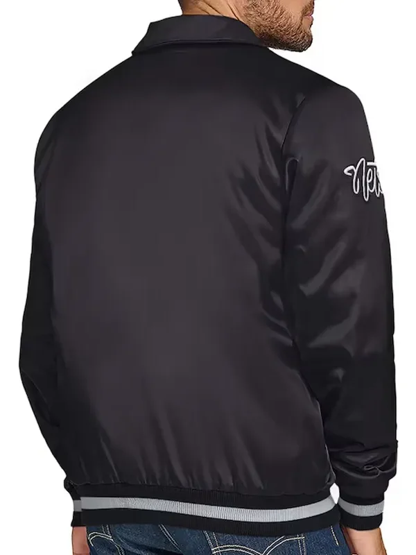 Brooklyn Nets Stitch Applique Black Satin Jacket
