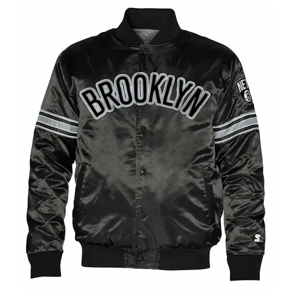 Brooklyn Nets Striped Satin Jacket Brooklyn Nets Striped Satin Jacket