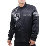 Brooklyn Nets Team Logo Black Satin Jacket