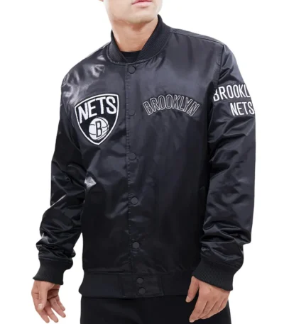 Brooklyn Nets Team Logo Black Satin Jacket