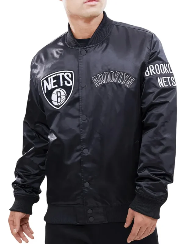 Brooklyn Nets Team Logo Black Satin Jacket
