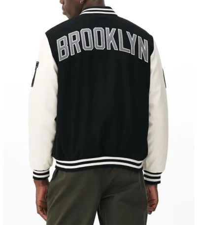 Brooklyn Nets Varsity Black and Off White Jacket