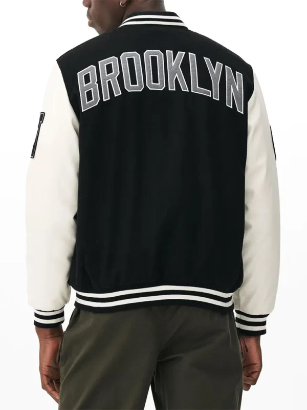 Brooklyn Nets Varsity Black and Off White Jacket