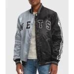 Brooklyn Nets Varsity Satin Gray and Black Jacket