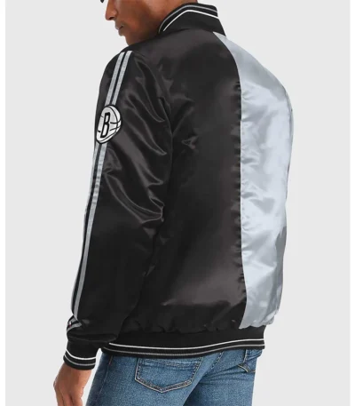 Brooklyn Nets Varsity Satin Gray and Black Jacket