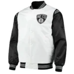 Brooklyn Nets White and Black Varsity Satin Jacket