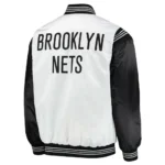 Brooklyn Nets White and Black Varsity Satin Jacket